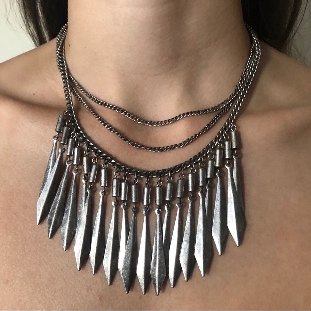 Silver Layered Statement Chain Necklace